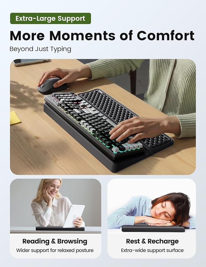 Vaydeer Extra-Large Keyboard Wrist Rest, Ergonomic Keyboard Stand with Wrist Rest, Ergonomic Keyboard Riser with Soft Memory Foam Cushion for Typing, Gaming, Home Office, Carpal Tunnel Pain Relief - Image 5