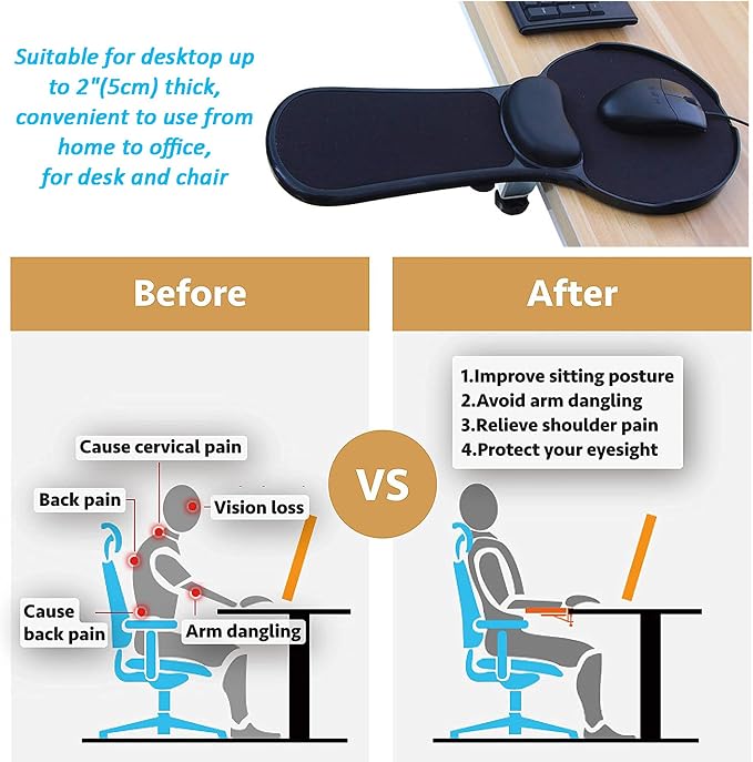 LL-COEUR Memory Foam Arm Support Wrist Rest for Table and Chair, Ergonomic Armrest Desk Extender, Multifunctional Computer Mouse Pad (Black) - Image 3