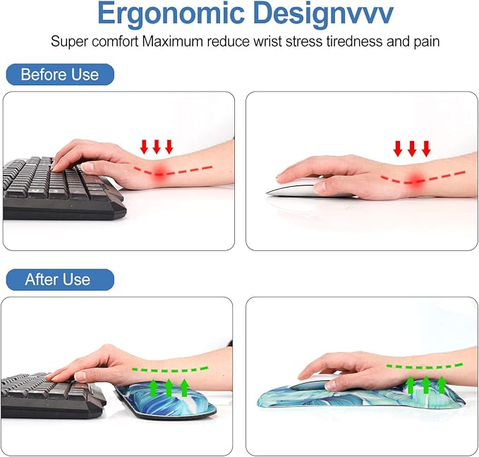 Keyboard Wrist Rest Pad Ergonomic Mouse Pad Set, ToLuLu Mouse Pad for Computer Laptop, Non Slip Mousepad Keyboard Wrist Support with Raised Memory Foam for Easy Typing Pain Relief, Tropical Leaf - Image 4