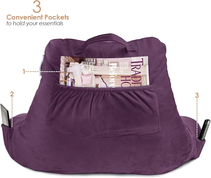 Nestl Reading Pillow with Portable Laptop Lap Desk - Shredded Memory Foam Back Support Pillow for Sitting Up in Bed and Couch Rest Pillows with Arms, Bed Tray Table with Foldable Legs, Purple - Image 6