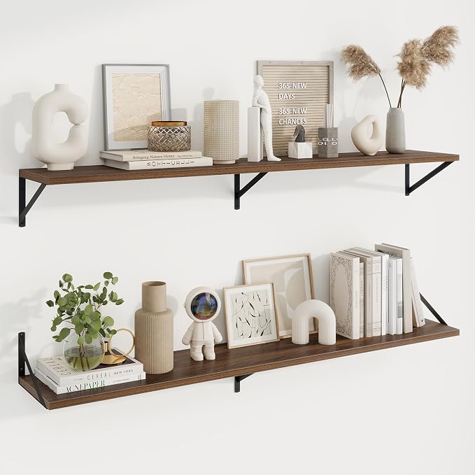 Axeman Deep Floating Shelves, 55'' x 10'' Walnut Wall Shelves Set of 2 by Axeman