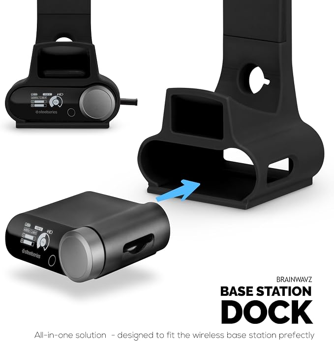 BRAINWAVZ Headphone & Game Controller Stand Designed for Steelseries Arctis Nova Pro, Elite and Pro Omni Wireless Headsets with Dock for the Wireless Base Station - Black (HP03) - Image 5
