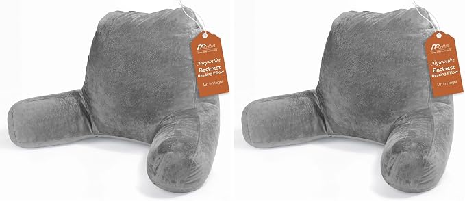 Sasttie Reading Pillows for Sitting in Bed Adult, Back Pillow Bed Sitting Up, Back-Rest Support Cushion for Sit Up on Couch, Sofa, and Floor, Dorm Essentials, Oeko-Tex Certified, Dark Grey (Pack of 2) by SASTTIE