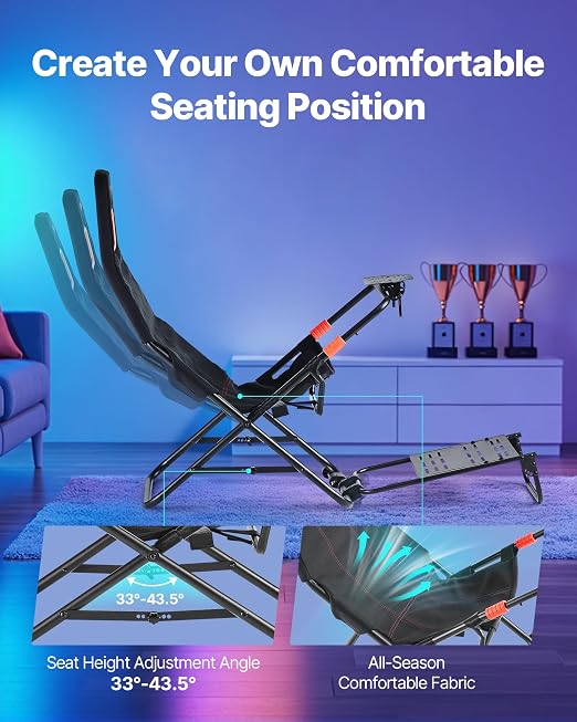VEVOR Portable Racing Wheel Stand, Foldable & Adjustable Steering Sim Wheel Stand, 18.5 in Seat Inner Width, Compatible with Logitech G923/G920/G29, Thrustmaster T248P, Fanatec, Hori, Mad Catz, Black - Image 5