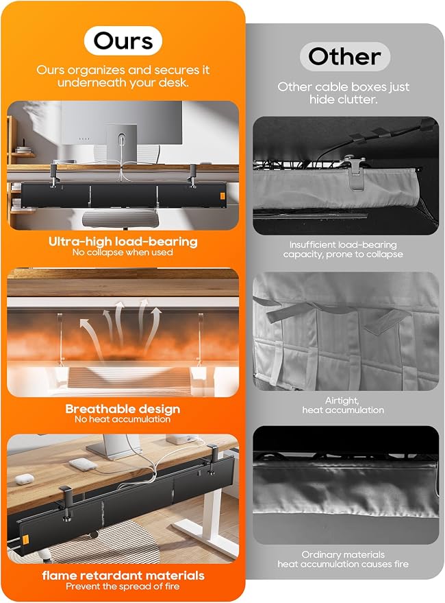39" No Drill Under Desk Cable Management Tray (Black) - Image 3