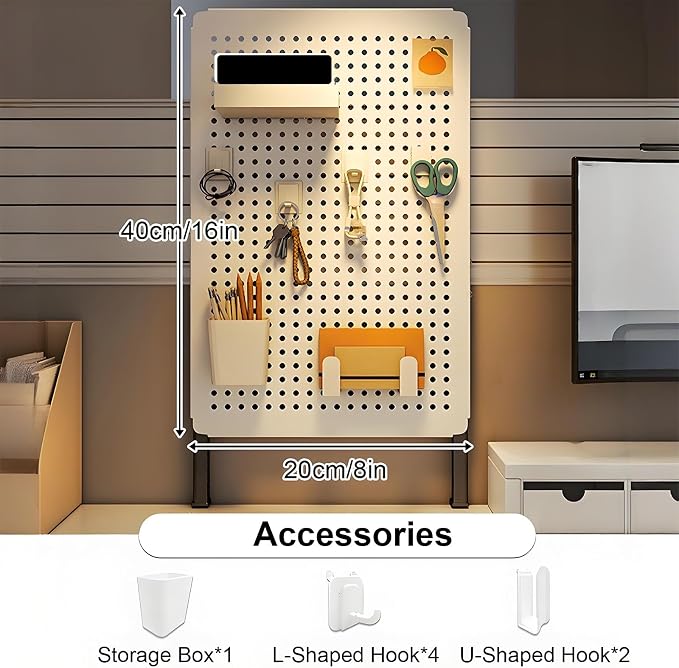 Desktop Clamp Peg Board with Accessories, Metal Pegboard, Height Adjustable, Suitable for Organize Home,Office and Gaming Setup(White) - Image 2