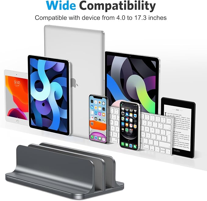 OMOTON Dual Vertical Desk Laptop Stand Holder, Fits MacBook Air/Pro, Grey - Image 3