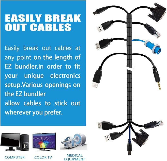 Cable Sleeve Organizer 19.7ft Cord Wire Wrap Coiled Tube Sleeve Cable Management Sleeve for Home Office PC TV Black - Image 3