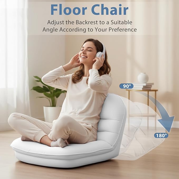 DUMOS Comfy Saucer Chair, PU Leather Foldable Chairs for Bedroom, Dorm & Gaming, Fashion Folding Floor Chair with Back Support for Small Spaces, New White - Image 4
