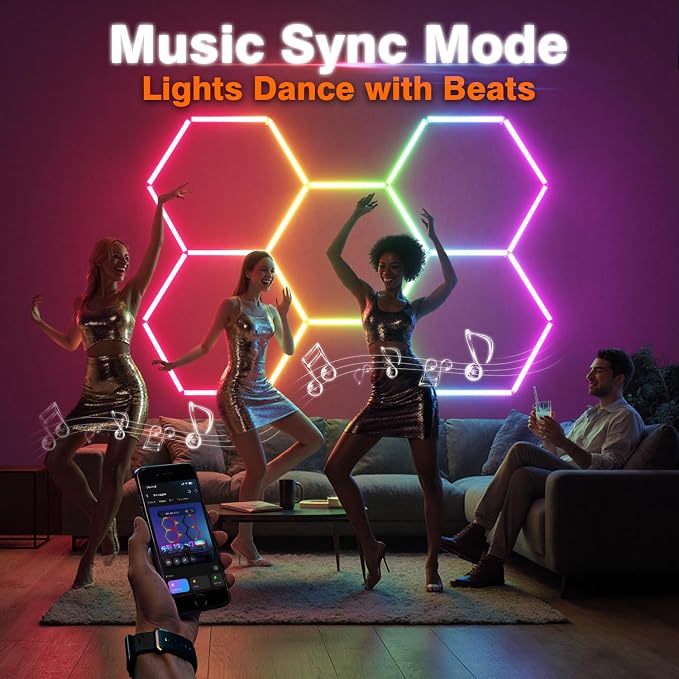RGB Hexagon Garage Lights, Music Sync LED Hexagon Lights for Gaming Room, Smart App & Remote Control, DIY Honeycomb Ceiling Light for Studio Gym Basement Deco - Image 4
