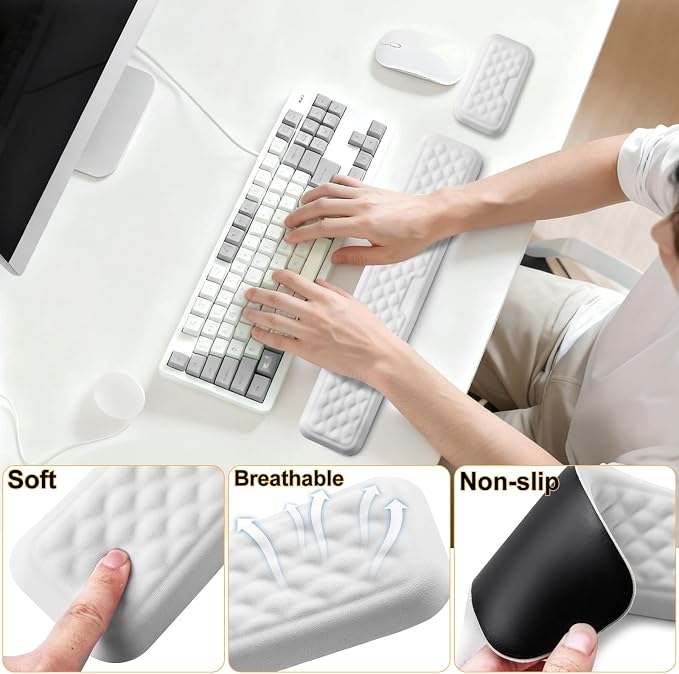 Keyboard Wrist Rest Mouse Wrist Support, Memory Foam Wrist Rest Pad for Computer Laptop, Ergonomic Wrist Cushion Support for Typing Pain Relief, Gaming Home Office, White - Image 3
