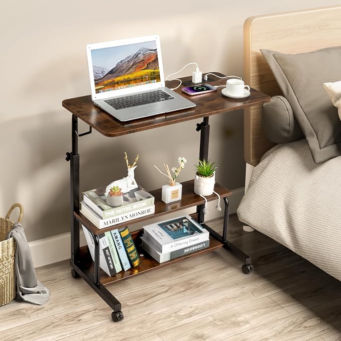 Karl home 31.5" Portable Rolling Computer Desk on Wheels, Rustic Brown - Image 2