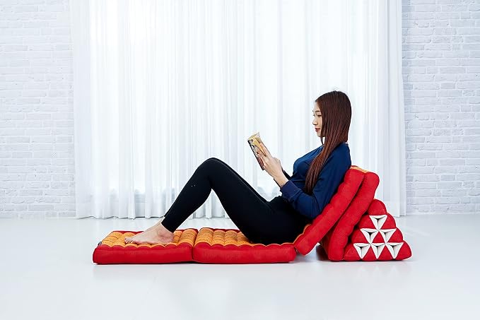 Leewadee Thai Foldable Floor Mat 89 x 20 inches Kapok with Backrest | Floor & lounge cushion for relaxing, reading & TV - for meditation & yoga, firm & stable - Image 3