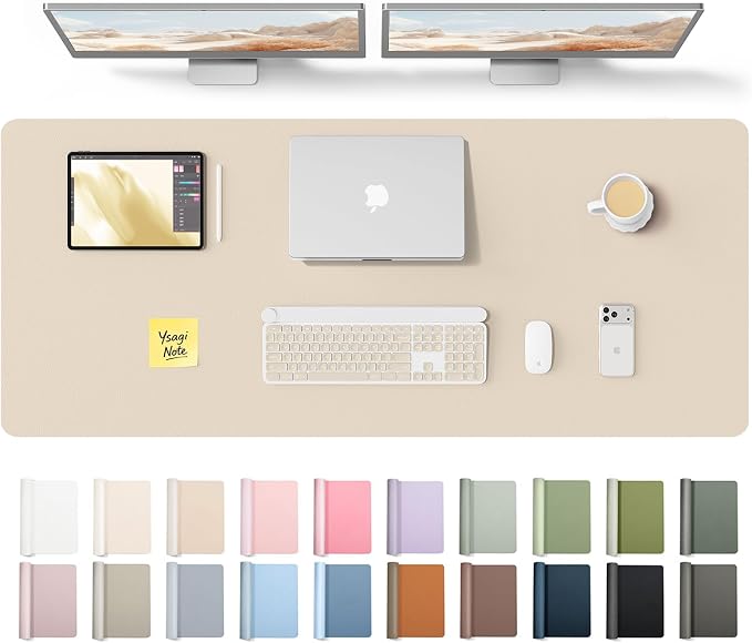 YSAGi Leather Desk Pad Protector, Office Desk Mat, Large Mouse Pad, Non-Slip PU Leather Desk Blotter, Laptop Desk Pad, Waterproof Desk Writing Pad for Office and Home (Eggshell,55" x 17.2") by YSAGi