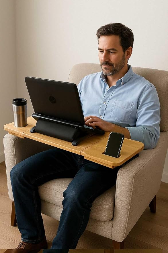 Treadmill Desk Attachment - Joymaney Adjustable Laptop Workstation with Wrist Rest, Cup Holder & Phone Slot- Fits Treadmills up to 32" - Image 8