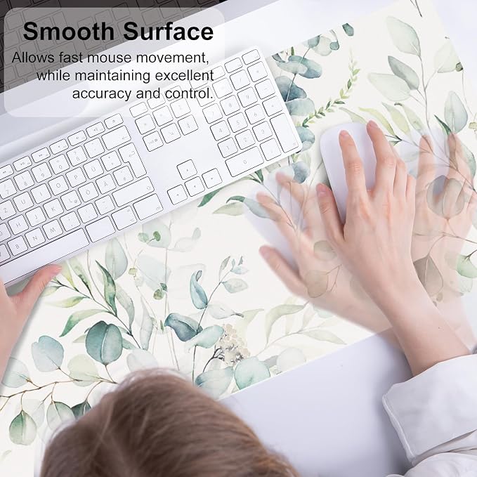 QiyI PU Leather Large Mouse Pad, Office Decor, 31.5" x 11.8", Green Leaves | Desk Décor Accessories, Extended Size, Waterproof & Easy to Clean, Smooth Surface, Non Slip Desk Organization - Image 4