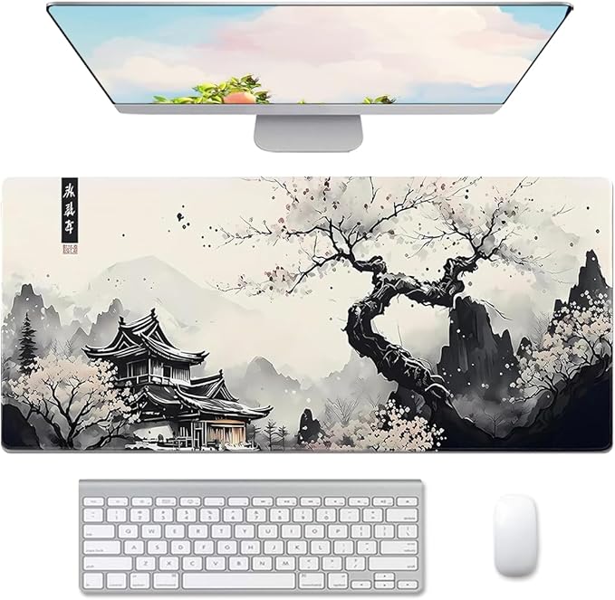 Large Mouse Pad Set, Japanese Extended Mouse Pad Black Desk Pad Easy Typing for Typing Office Game 35.4 x15.7 in - Japanese Scenery by VIKIBO