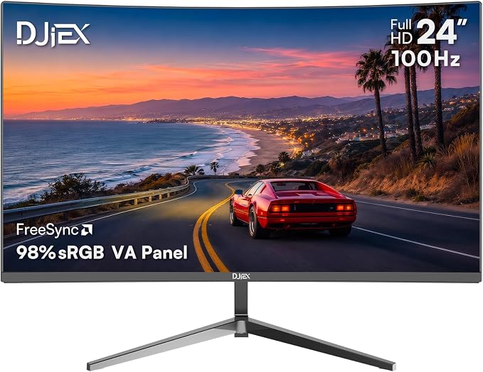 24 Inch Curved Monitor, FHD 1080P 100Hz VA Computer Display for PC | 3000R VA Screen, 4000:1 Contrast, 98% sRGB, HDR10, FreeSync, HDMI VGA, VESA 75x75mm, Low Blue Light for Office, Study, Home by HomePage