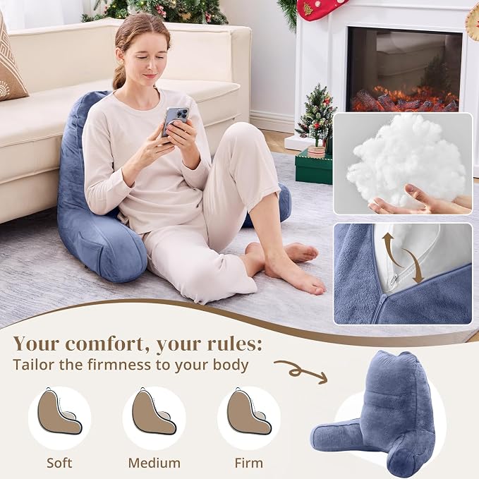 Sasttie Reading Pillow for Bed, Back Pillow for Sitting Up, Grey Purple - Image 3