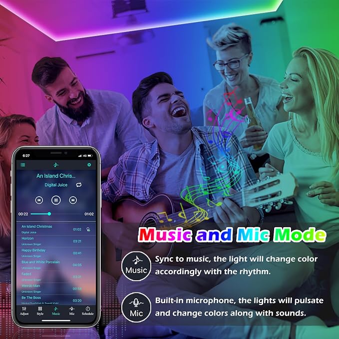 LETIANPAI Led Strip Lights, 82ft/25m Long Smart Led Light Strips Music Sync 5050 RGB Color Changing Rope Lights,Bluetooth APP/IR Remote/Control Led Lights for Bedroom,Home Decoration,Party,Festival - Image 4