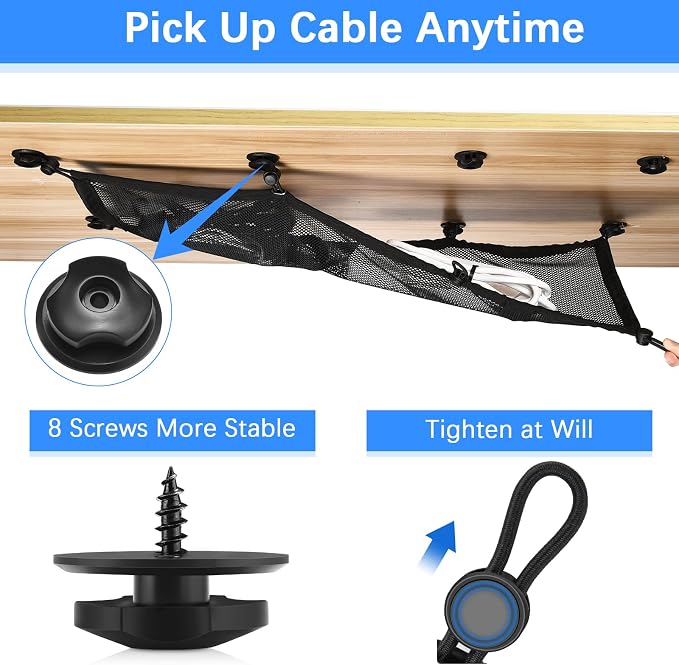 Cable Management Net Under Desk Kit,Privacy Mesh Cable Manager Flexible Under Desk Wire Net Large Capacity Cord Organizer Net for Office,Standing Desk, Home, 26 X 10 Inches - Image 3