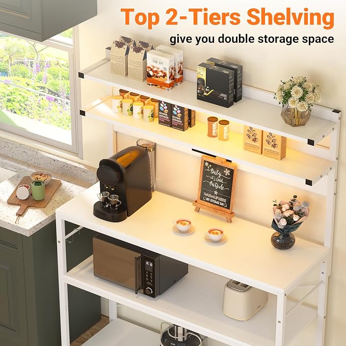 Aheaplus Bakers Rack with Power Outlet & RGB LED, 31.5 In Coffee Bar Table - Image 6