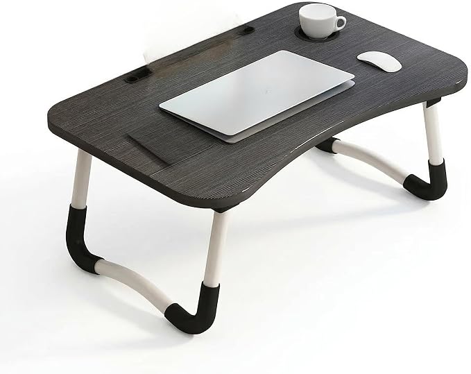 Foldable Laptop Bed Desk for Laptop, 23 Inch Portable Ergonomic Lap Desk with Cup Holder, Bed Tray Table Fits Up to 17" Laptops, for Work from Home, Gaming, Writing, Eating (Black) by Unknown