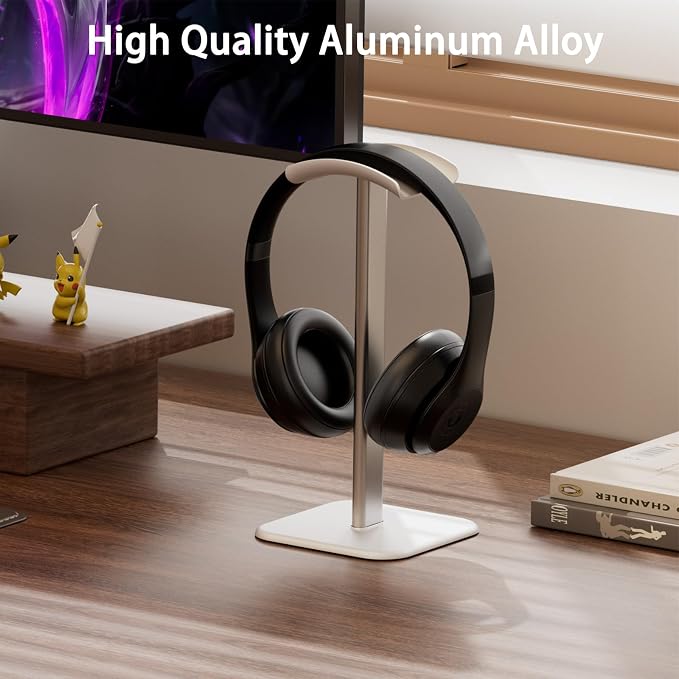Headphone Stand for Desk - Headset Stand Headphone Holder (White) | with Aluminum Hanger and Plastic Headrest, headphone holder for AirPods Max, Sony, Bose, Beats and More - Image 2