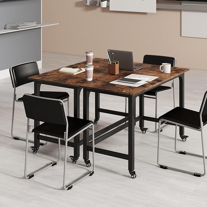 COSTWAY 48” Mobile Computer Desk, Home Office Desk on Wheels, with Reversible Storage Bag & 2 Earphone Hooks, 4 Lockable Wheels, Metal Frame, for Small Space (Black + Rustic Brown) - Image 8