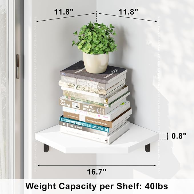 Alsonerbay Pine Wood Corner Shelves with Cable Cutout 3-Pack, White - Image 3