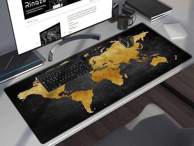 Rinaze Mouse Pad Desk Mat, Multifunctional Large Gaming Mousepad, Office Desk Pad with Washable Durable Design, Keyboard Pad in Black World Map - Image 6