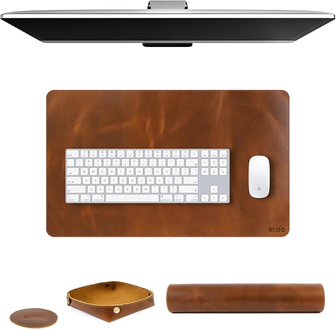 Elizo Real Leather Desk Mat Set (24X14) Large Desk Cover Desk Blotter Protector Computer Gaming Mouse Pad Table Laptop Office Desktop Accessories Antique by Elizo