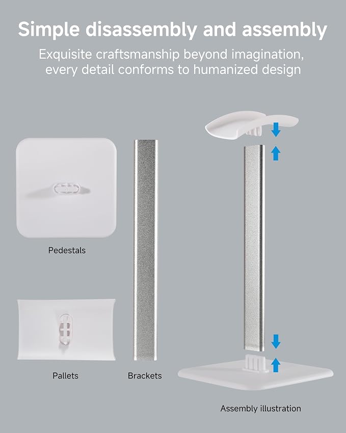 Sleek Modern Headphone Stand for Desk - Easy Assembly & Disassembly - Exquisite Craftsmanship Headset Holder for All Type PC Wireless Gaming Headset (White) - Image 6