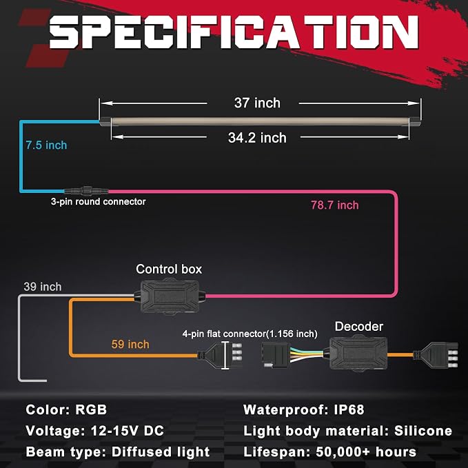 OFFROADTOWN 37inch RGB Tailgate Silicone Flex LED Light Bar 324 LED 3rd Brake/Stop/Turn/Reverse/Strobe Tail Light Custom Driving Light with Wireless Remote Control for Pickup Truck SUV RV Trailer(1PC) - Image 2