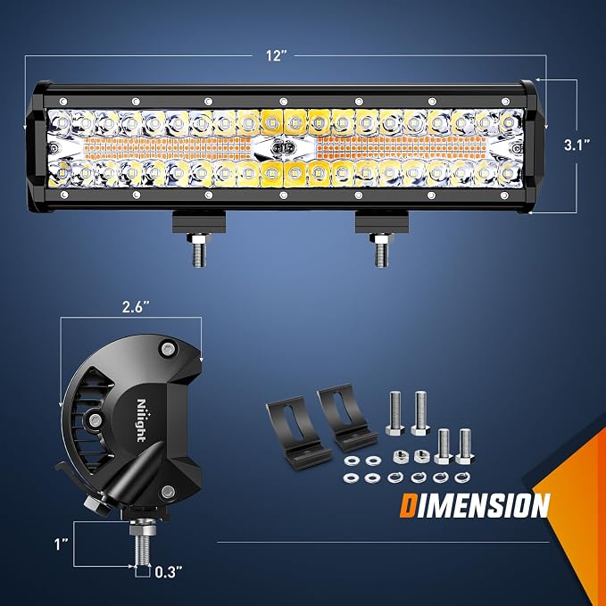 Nilight 12Inch Off-Road LED Light Bar White Amber 3 Lighting Modes - Image 2