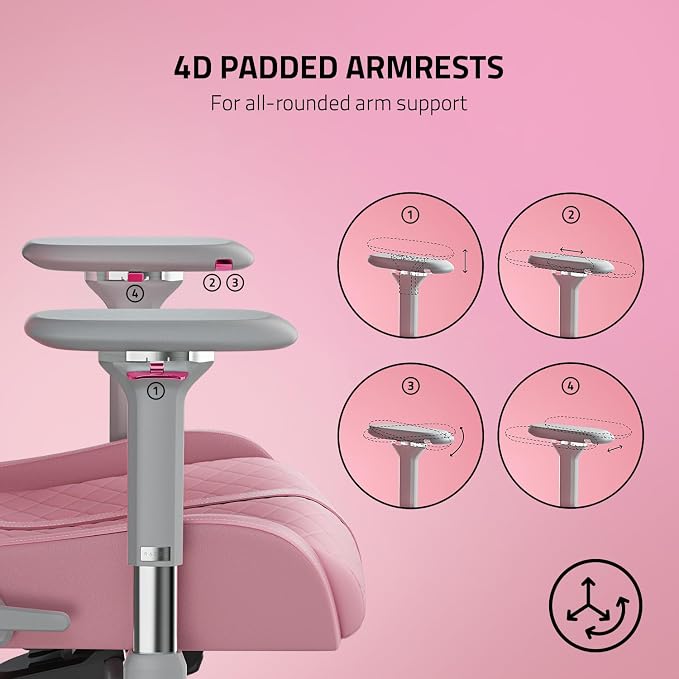 Razer Enki Gaming Chair, Built-in Lumbar Arch, All-Day Comfort, Pink | Optimized Cushion Density, Dual-Textured, Eco-Friendly Synthetic Leather, Adjustable 152-degree Recline - Image 9