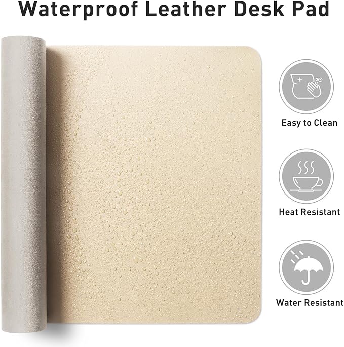 Aothia Faux Leather Desk Mat - Non-Slip PU Leather Desk Blotter, Waterproof Writing Surface, Large Desk Pad for Office & Home (Beige, 55" x 17") - Image 7