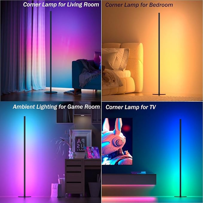 Corner Floor Lamp 2 Pack, 55" Minimalist Standing Lamp with Remote Control, Music Sync 16 Million Colors, Warm White Ambient Lighting, Color Changing LED Corner Lamp for Living Room Bedroom Gaming - Image 3
