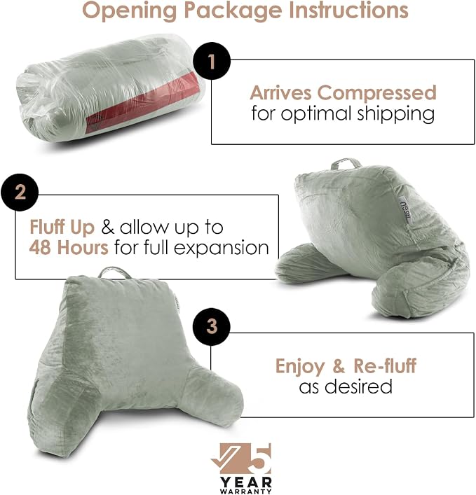 Nestl Reading Pillow with Portable Laptop Lap Desk - Shredded Memory Foam Back Support Pillow for Sitting Up in Bed and Couch Rest Pillows with Arms, Bed Tray Table with Foldable Legs, Sage Green - Image 4