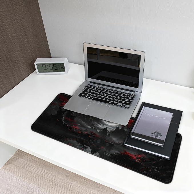 Gaming Mouse Pad with Anti-Slip Rubber Base, Extended Large Computer Mouse Mat with Stitched Edges, Long XL Anime Mousepad for Laptop and Keyboard, 31.5 x 11.8 inch (Dark Full Moon) - Image 6