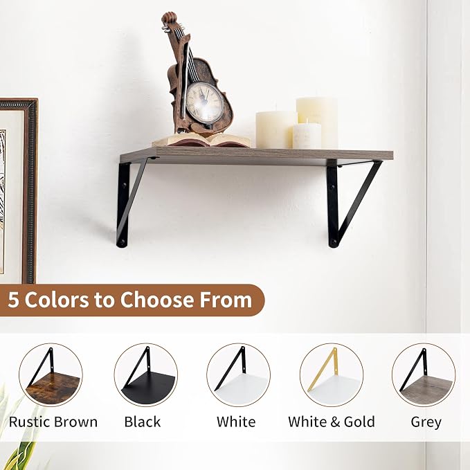 Axeman Deep Floating Shelves for Wall, 12 Inch Deep Floating Shelves Set of 2, 16W x 12D Rustic Grey Wood Large Wall Mounted Shelves for Living Room Kitchen Bathroom Bedroom - Grey - Image 7