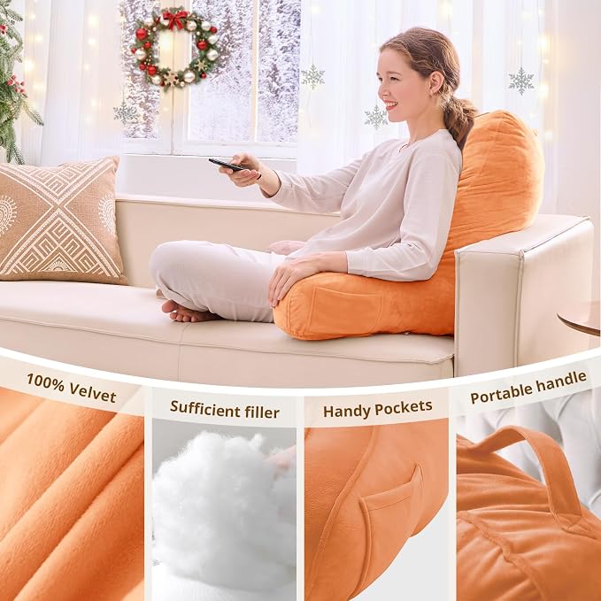 Sasttie Reading Pillow for Bed, Back Pillow for Sitting Up, Orange - Image 5