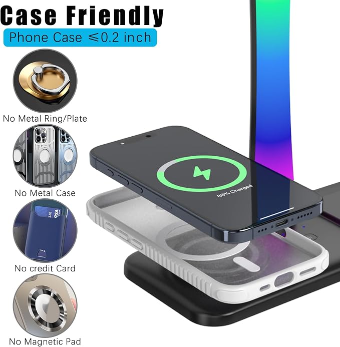 Headphone Stand with Wireless Charger,Gaming Headset stand with RGB Light Mode,For Airpod Max Stand Compatible with Airpod Pro/3/2,For iPhone 17/16/15/14/13/12/11,Gifts for Gamers & Music Lover(Black) - Image 6