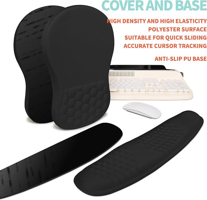 2-in-1 Ergonomic Set, Wave Rise Keyboard Wrist Rest and Massage Bulge Slope Mouse Pad Wrist Support, Cushion Memory Foam Integrated to Relieve Wrist Pain, Black - Image 6