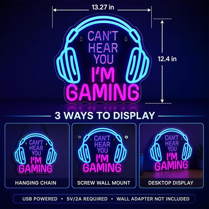 Gaming Neon Sign, Headset Lightup Game LED Neon Light for Game Zone - Image 4