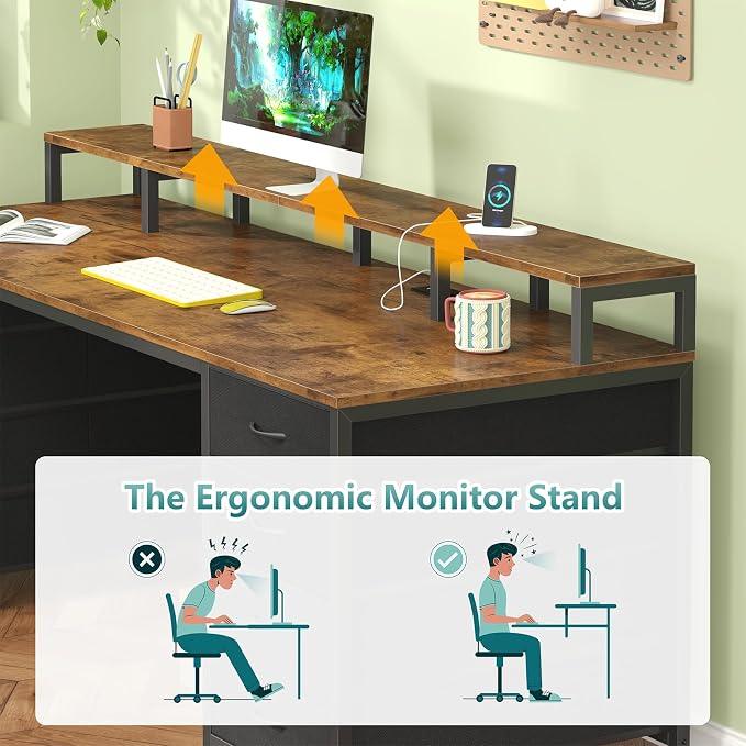 60" Computer Desk with 8 Drawers & Monitor Stand for Home Office, Bedroom - Image 7