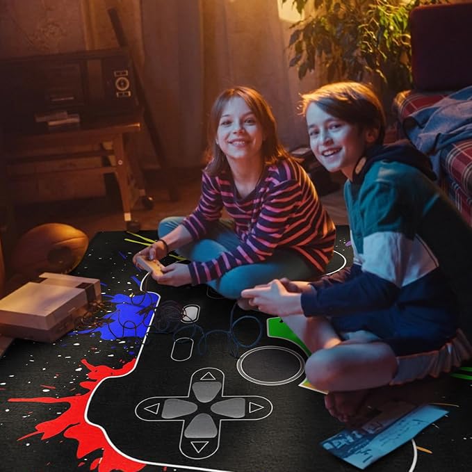 Gaming Chair Mat for Carpet Hardwood Tile Floor,36"x48" Gaming Rug for Gaming Room, Under Desk Non Slip Gamer Rug,Low-Pile Game Room Rug,Rubber Backing Large Gaming Chair Floor Mat,Colorful Gamepad - Image 3