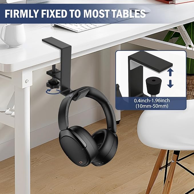 Clamp-On Under Desk Backpack Hanger, Clamp-On Under Desk Headphone Holder, Students' Desk Hook, with Adjustable Arm Clamp for Handbag and Purse Holder (Black) - Image 6