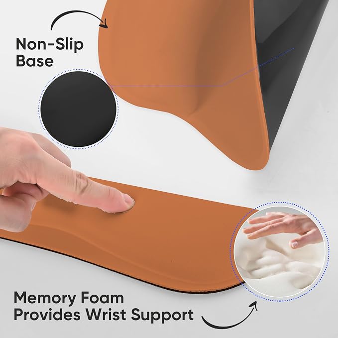 RICHEN Wrist Rest Support for Mouse Pad&Keyboard Set with Coaster,Concave Curved Memory Foam, Non-Slip Base Pain Relief Comfortable Easy Typing Pad for Home/Office (Starry Orange) - Image 3