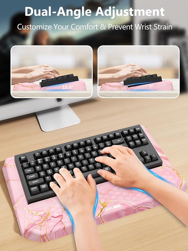 2-in-1 Ergonomic Keyboard Stand with Wrist Rest, Pink Marble - Image 3